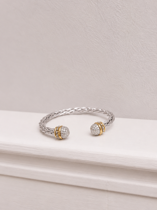 Two-Tone Crystal End Cable Cuff Bracelet