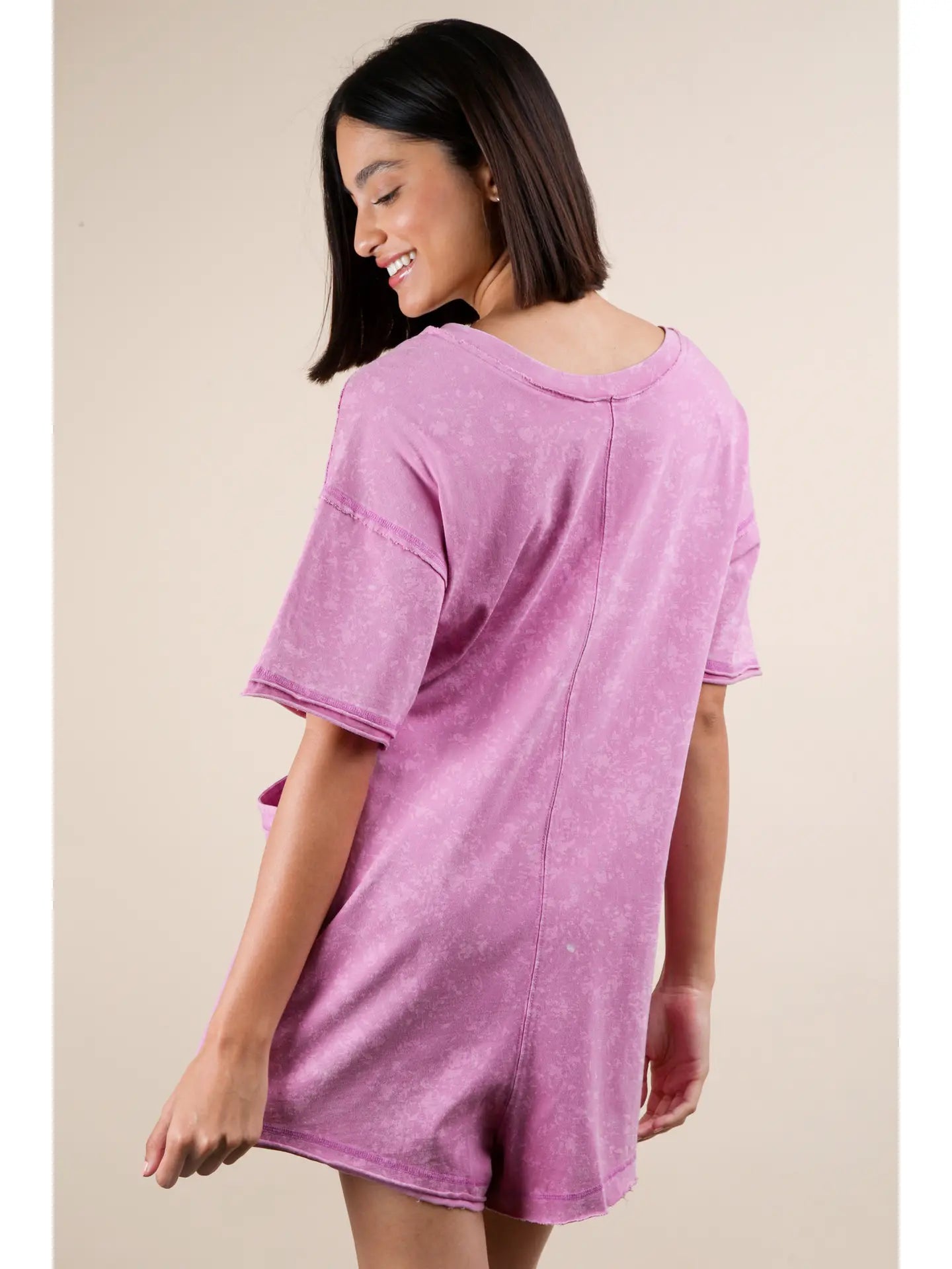 Orchid Mineral Washed Oversized Casual Knit Romper