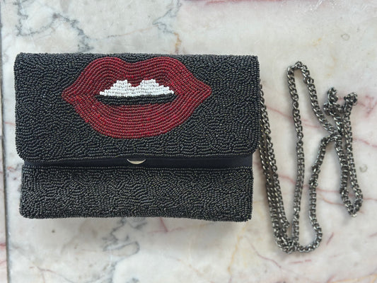 Black Lips Beaded Bag