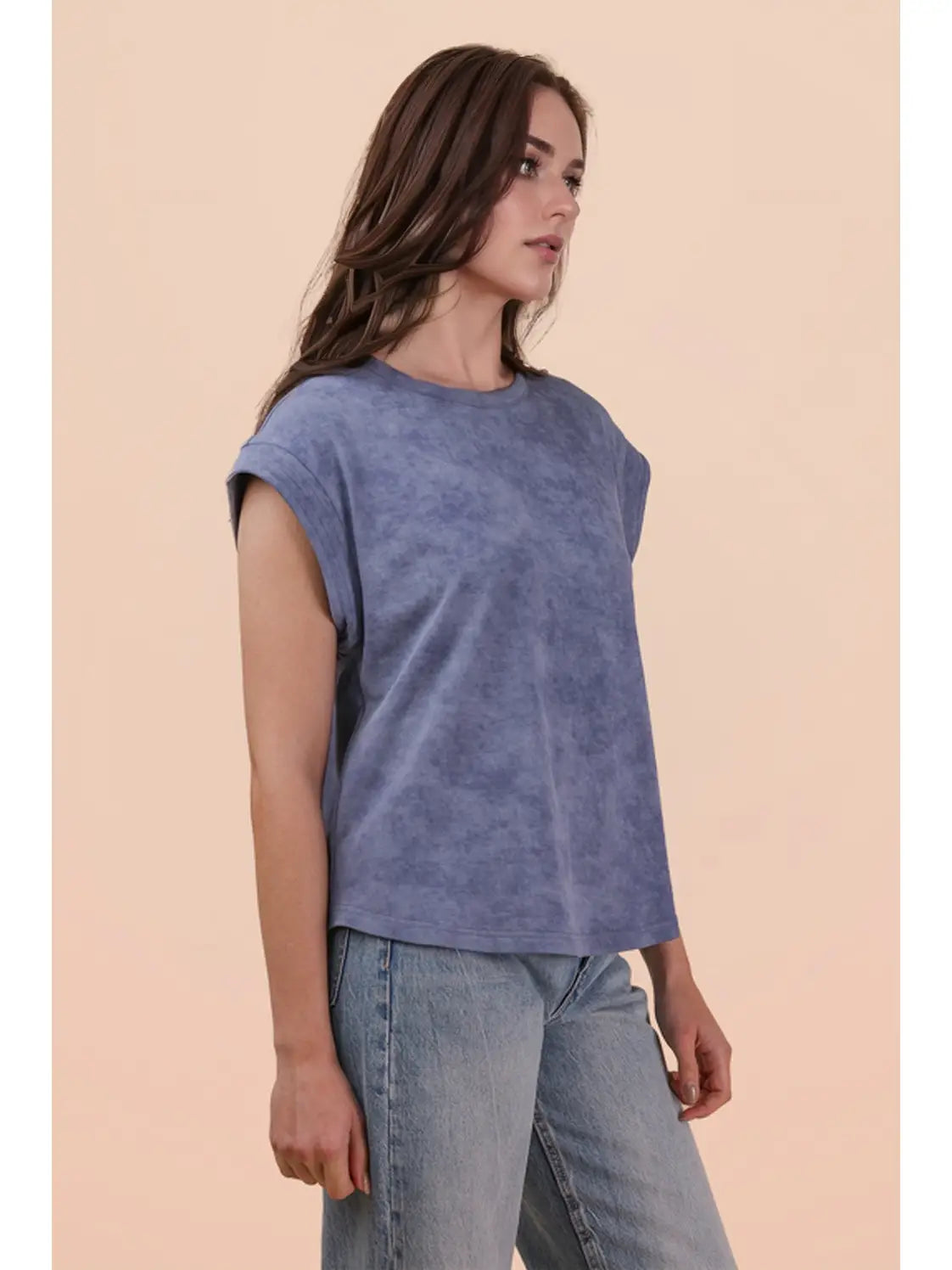 Washed Knit Casual Comfy Top Indigo