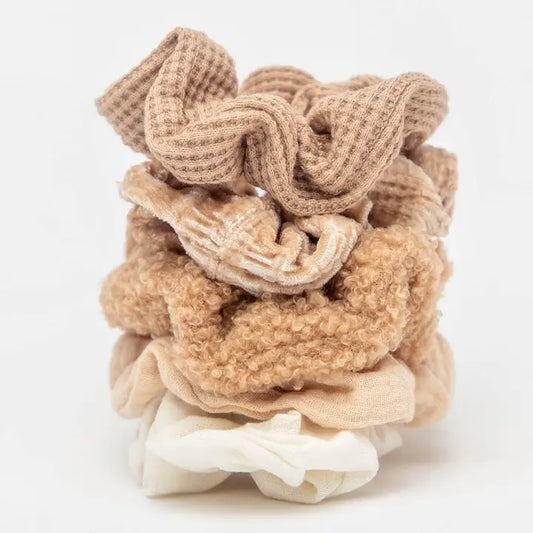 Kitsch Assorted Textured Scrunchies 5pc- Sand