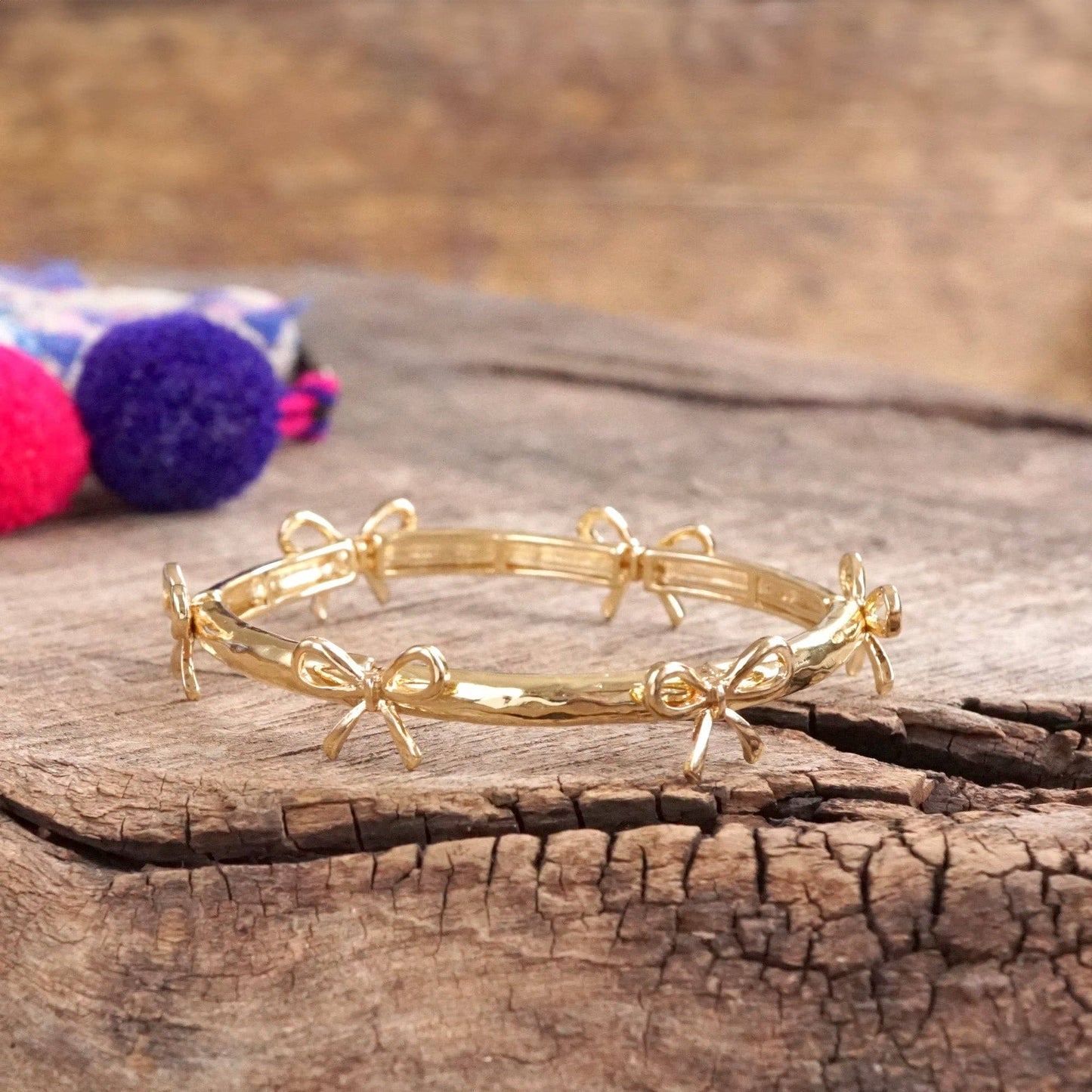 Bow Bangle Bracelet - Gold Tone
