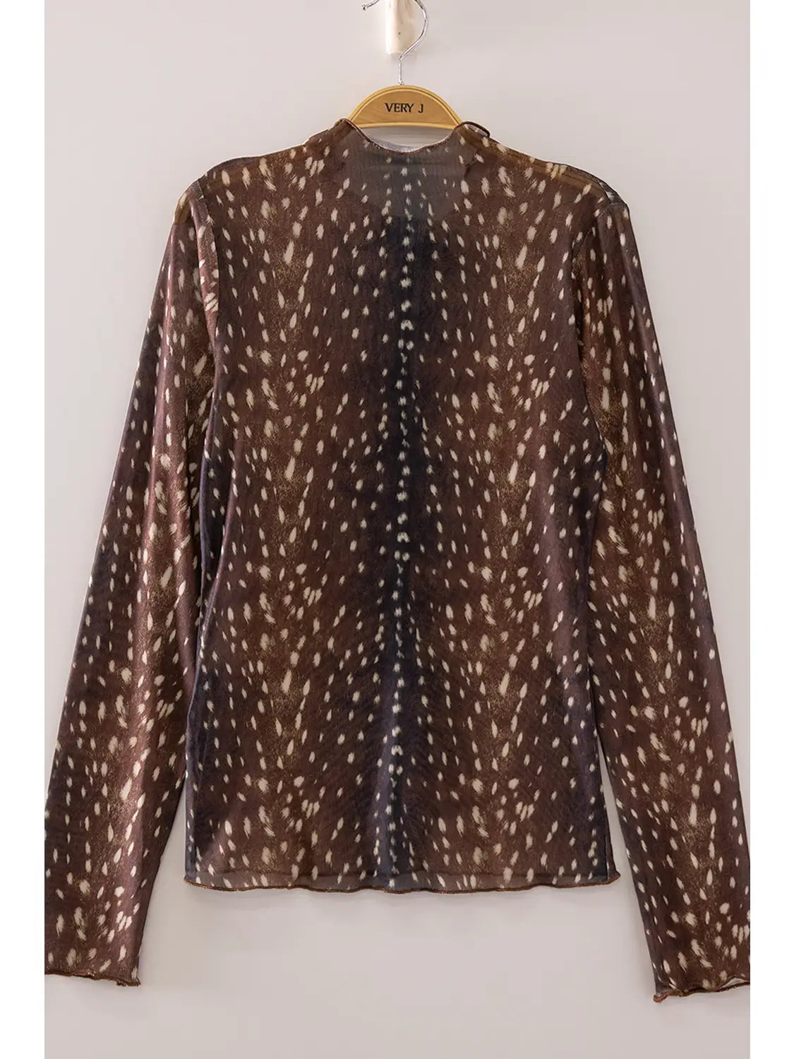 High Neck Fitted Sheer Mesh Lace Knit Top (Bambi)