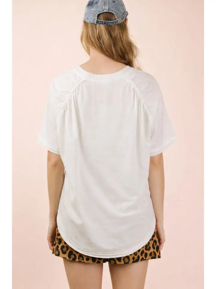 V-Neck White high low T-shirt