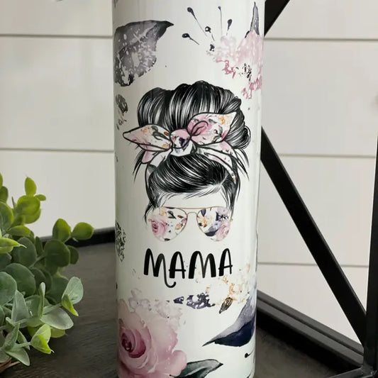 Floral Mama Messy Bun 20 oz Tumbler
