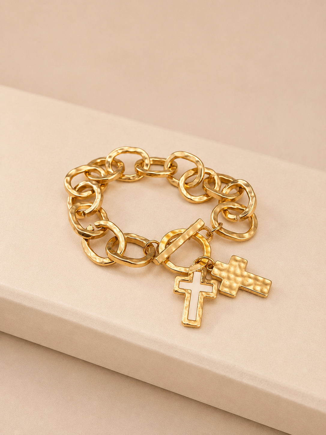 Gold Cross Charm Chain Bracelet