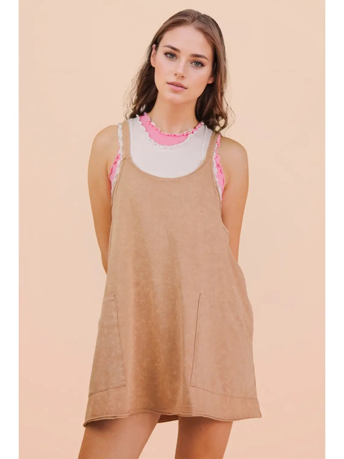Taupe Mineral Washed Oversized Casual Knit Romper