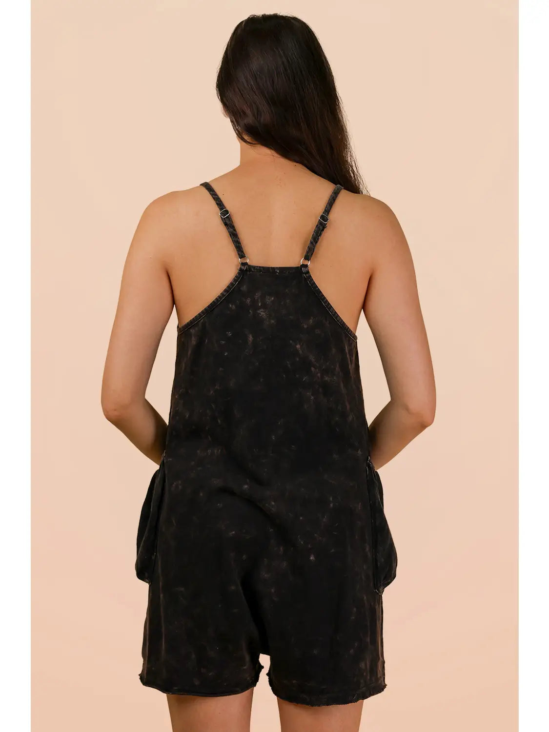 Black Mineral Washed Sleeveless Casual Knit Romper