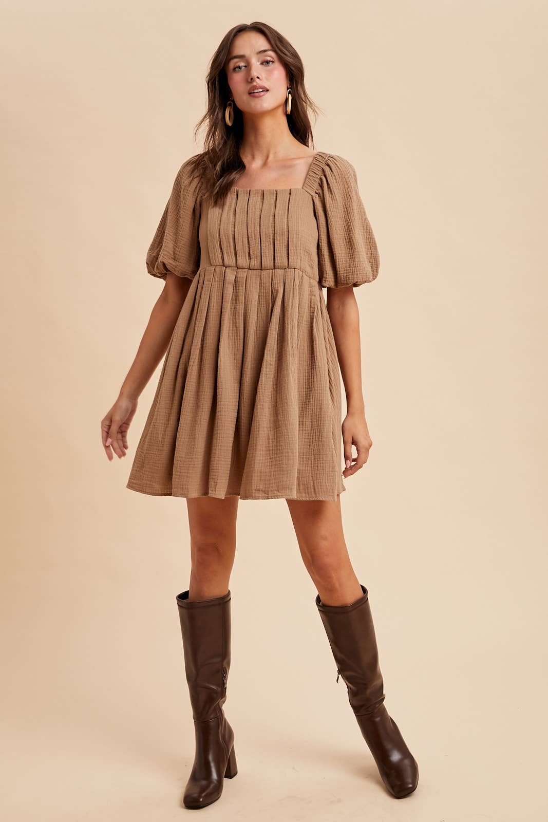 COTTON BOX PLEAT MINI DRESS