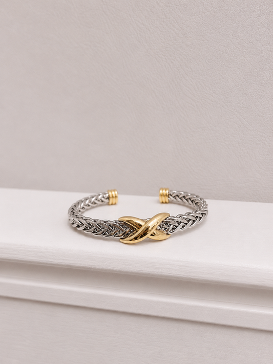 Two-Tone Braided Knot Cuff Bracelet