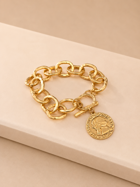 Gold Coin Charm Chain Bracelet