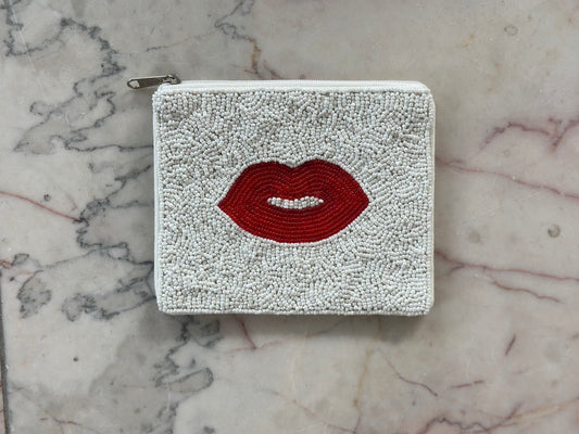 White Lip Beaded Pouch