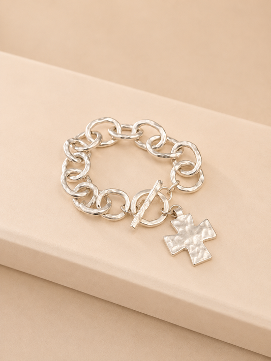 Silver Cross Charm Chain Bracelet