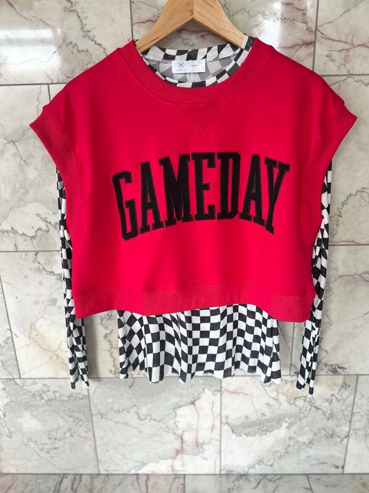 Gameday Boxy Cropped Terry Top Red & Black