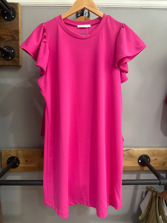 Magenta Ruffle Sleeve Dress
