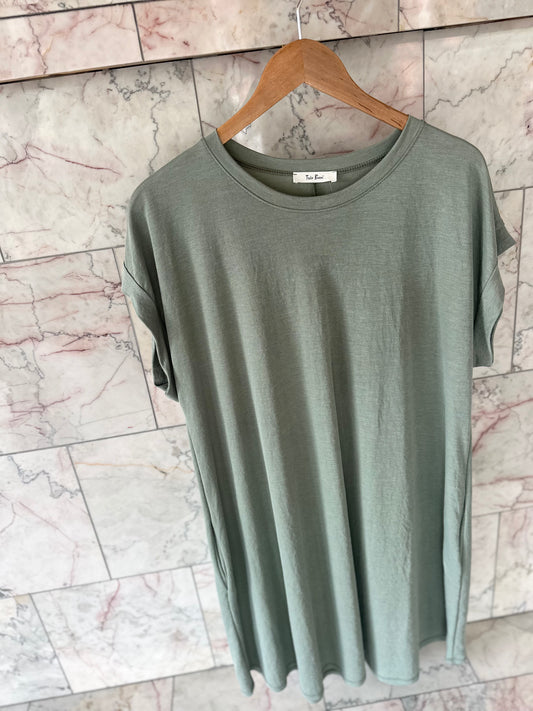 Sage Round Neck Tshirt Dress
