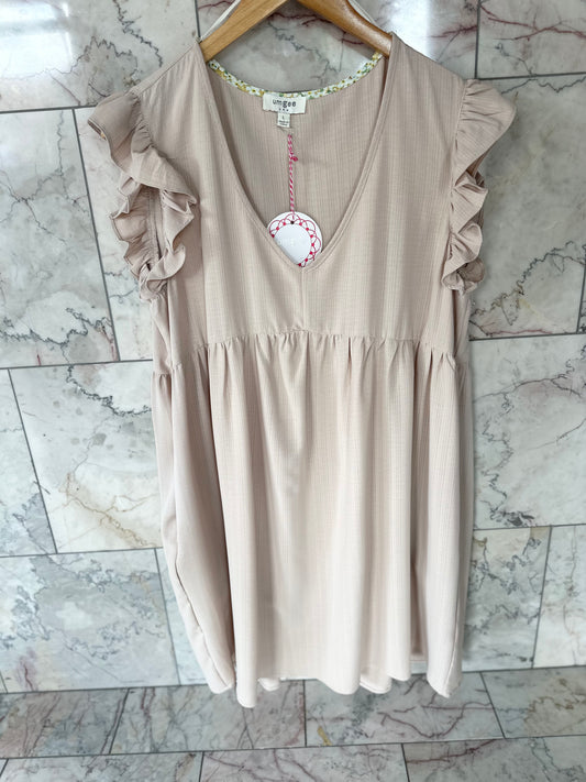 V Neck Ruffle Dress Taupe