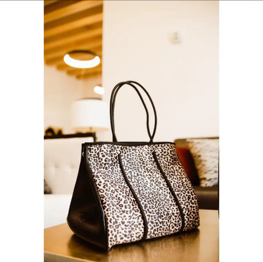 Neoprene Bag Tan & Cheetah Neoprene Tote