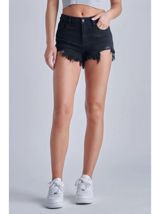 Hidden Finn Black Super Soft Destroyed High Rise Frayed Shorts