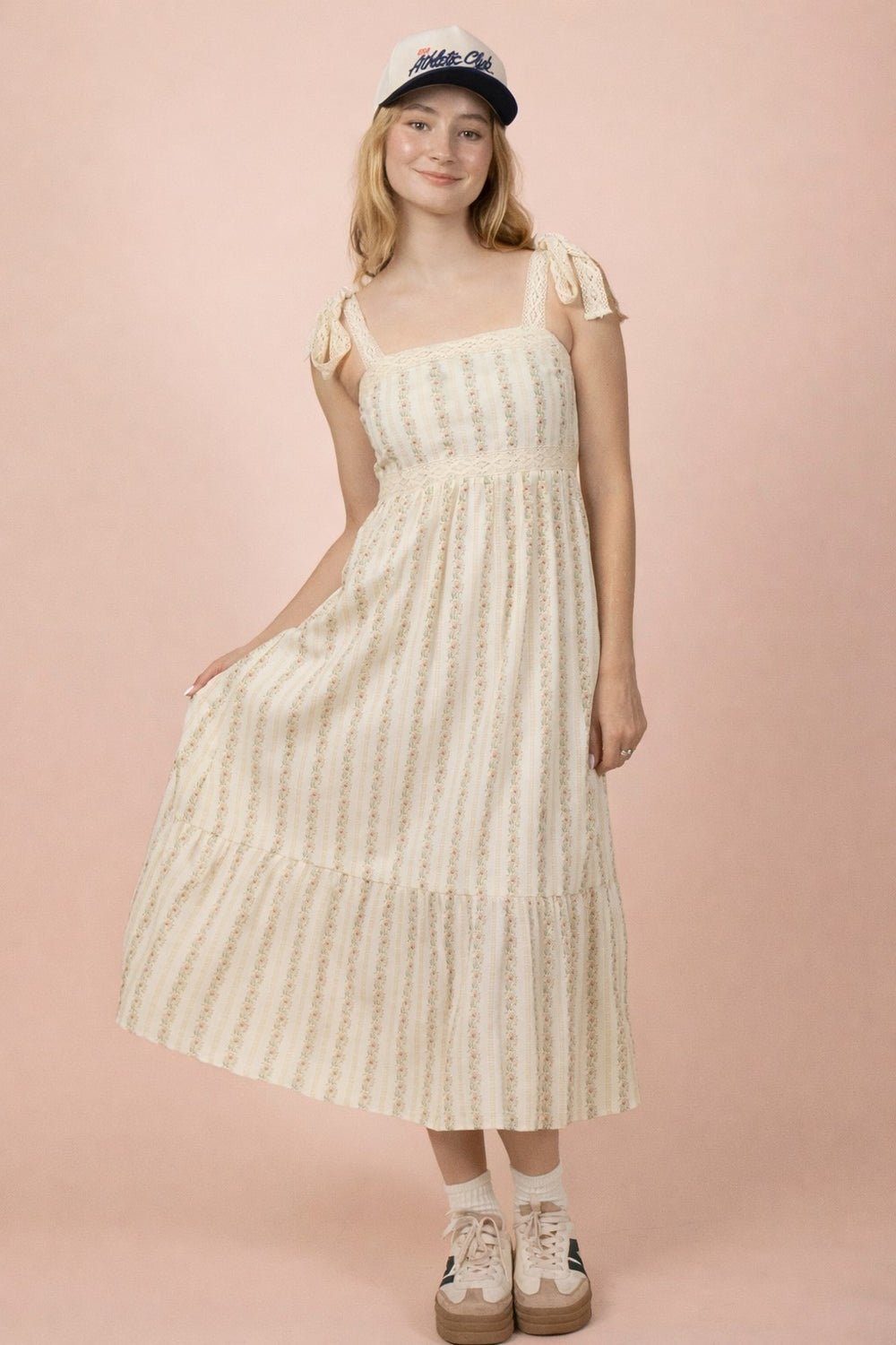 Lace Trim Detail Floral Midi Dress
