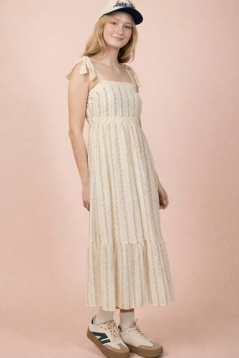 Lace Trim Detail Floral Midi Dress