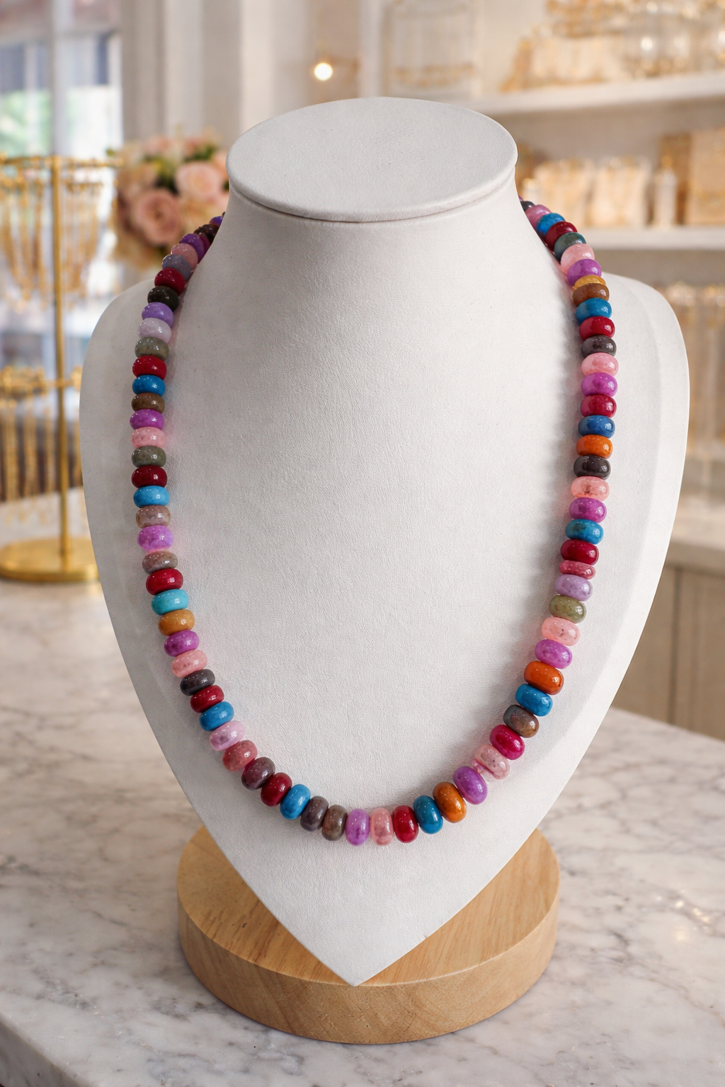 Multi-Colored Pattern Stone Necklace