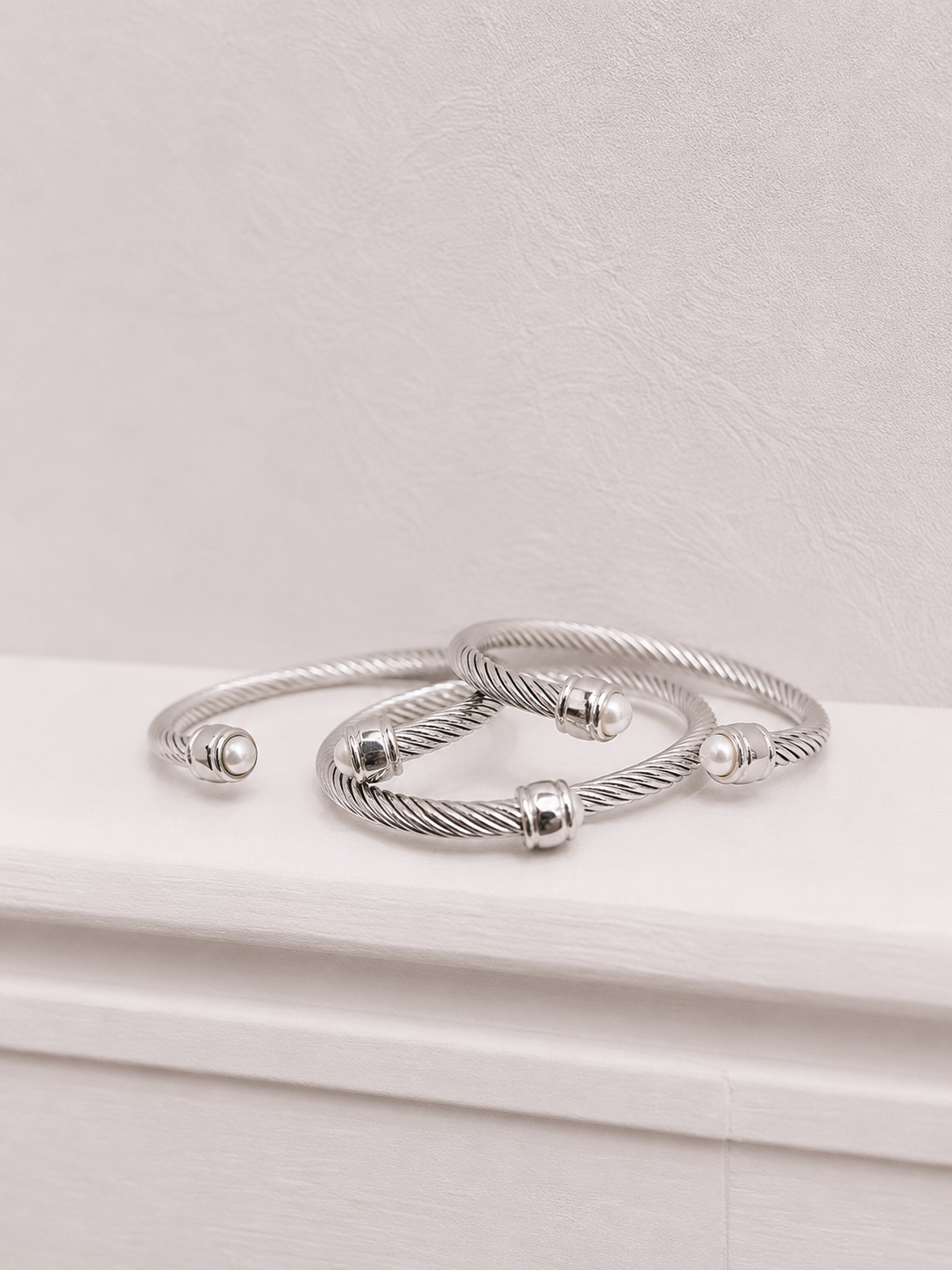 Silver Pearl Cable Cuff Bracelet