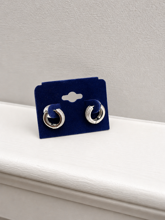 Silver Huggie Hoop Pave Earrings