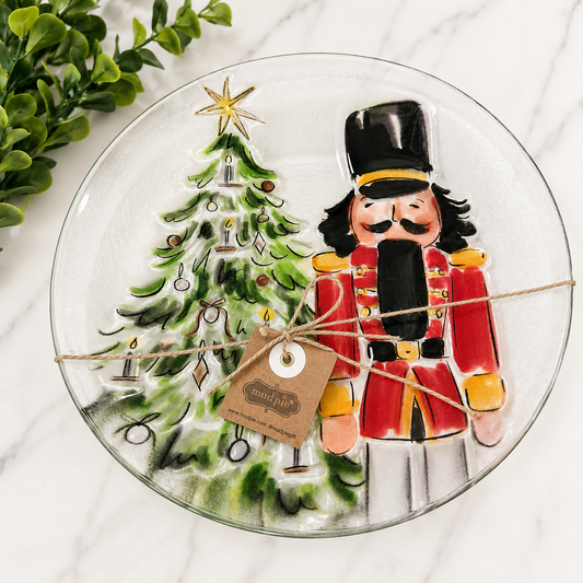 Mud Pie Nutcracker Glass Serving Plate