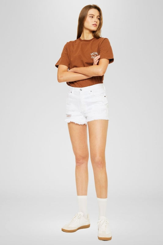 KanCan High Rise White Denim With Frayed Hem Shorts