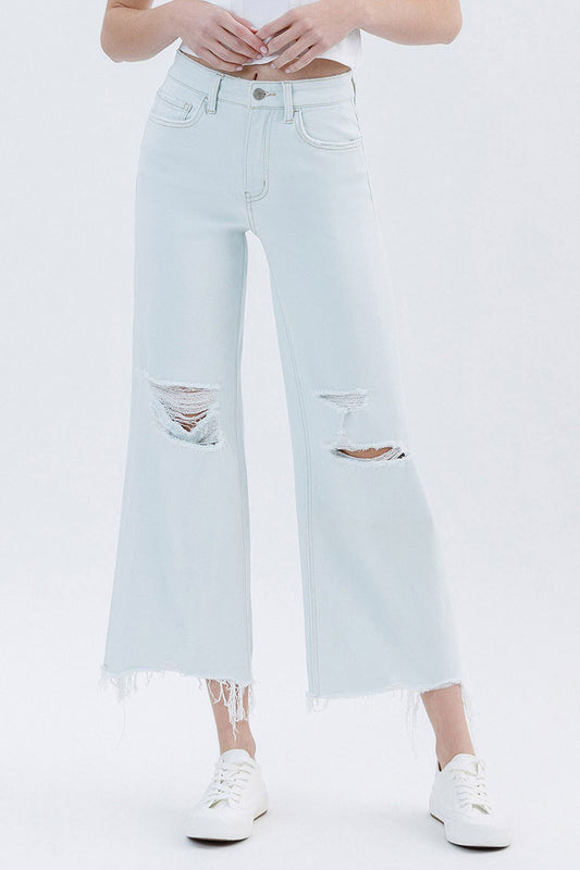 Vervet Olivia High Rise Distressed Crop Wide Jeans