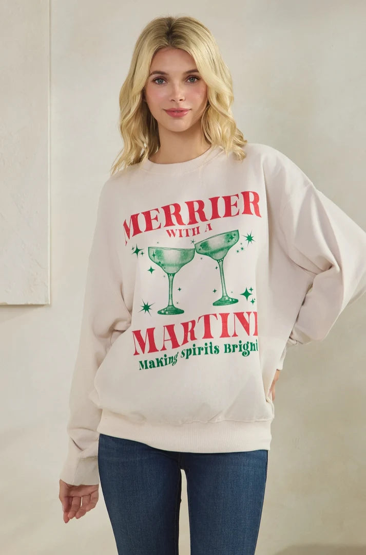 Merrier with A Martini Graphic Sweatshirt