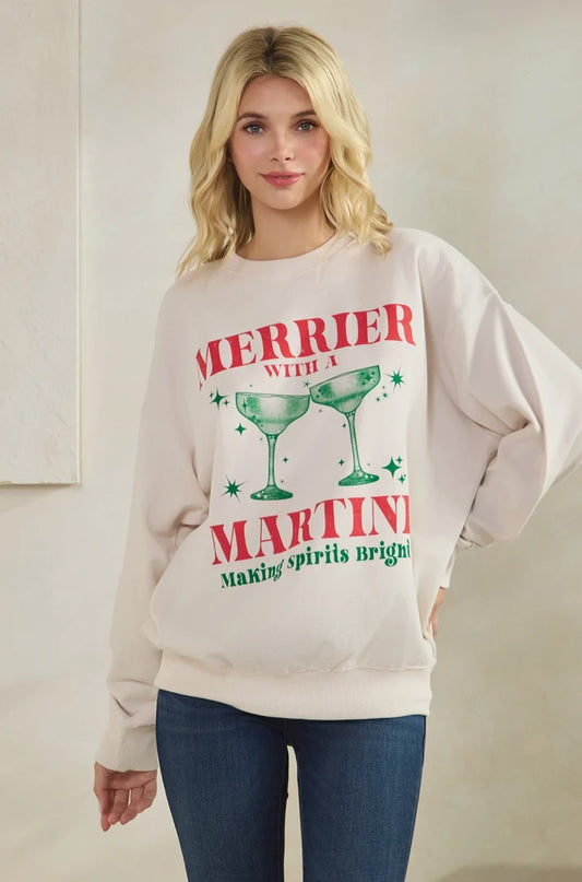 Merrier with A Martini Graphic Sweatshirt