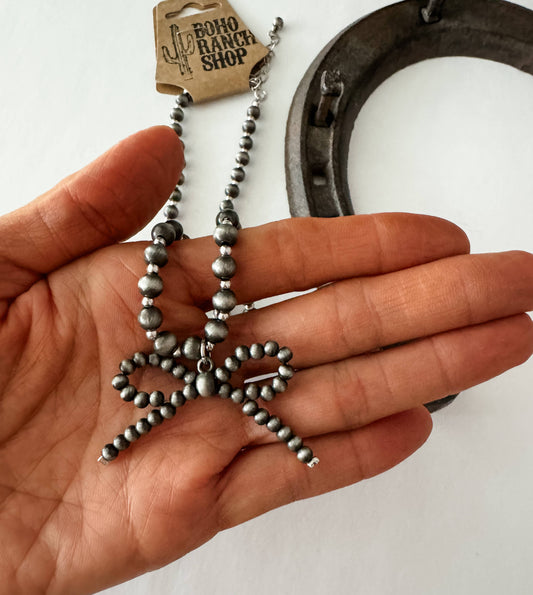 Navajo Style Pearl Bow Coquette Necklace