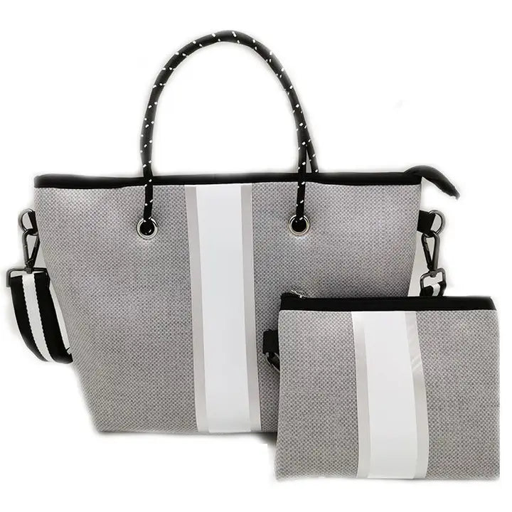 Mini Neoprene Bag Gray With White Stripe