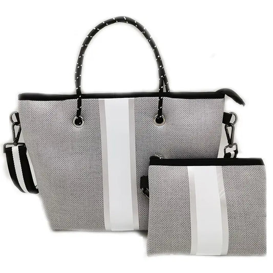 Mini Neoprene Bag Gray With White Stripe