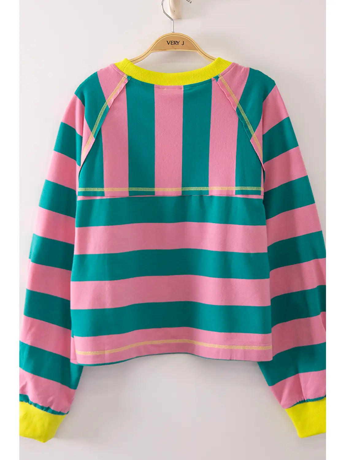 Casual Stripe Cropped Top (Seafoam/Pink)