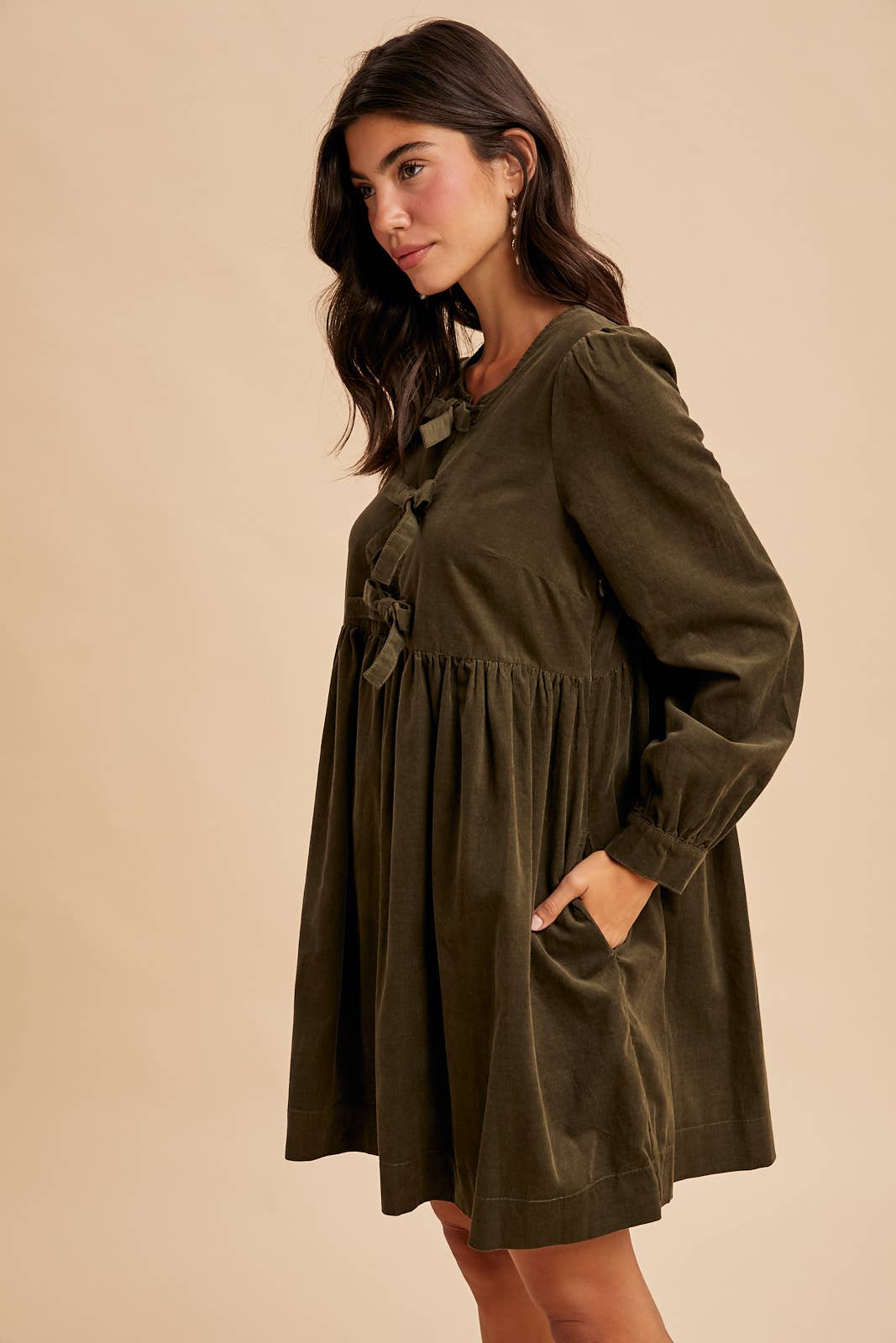 BOW TIE CORDUROY MINI DRESS