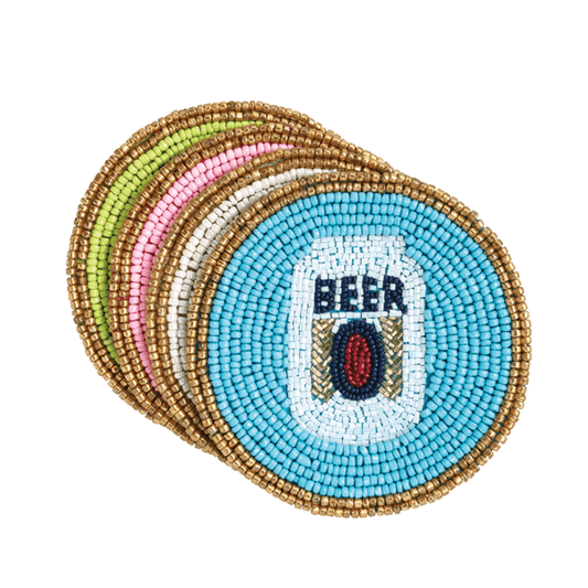 Mud Pie Beer Set Of Beaded Bar Coasters