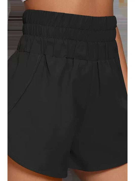 Black High Waisted Windbreaker Shorts