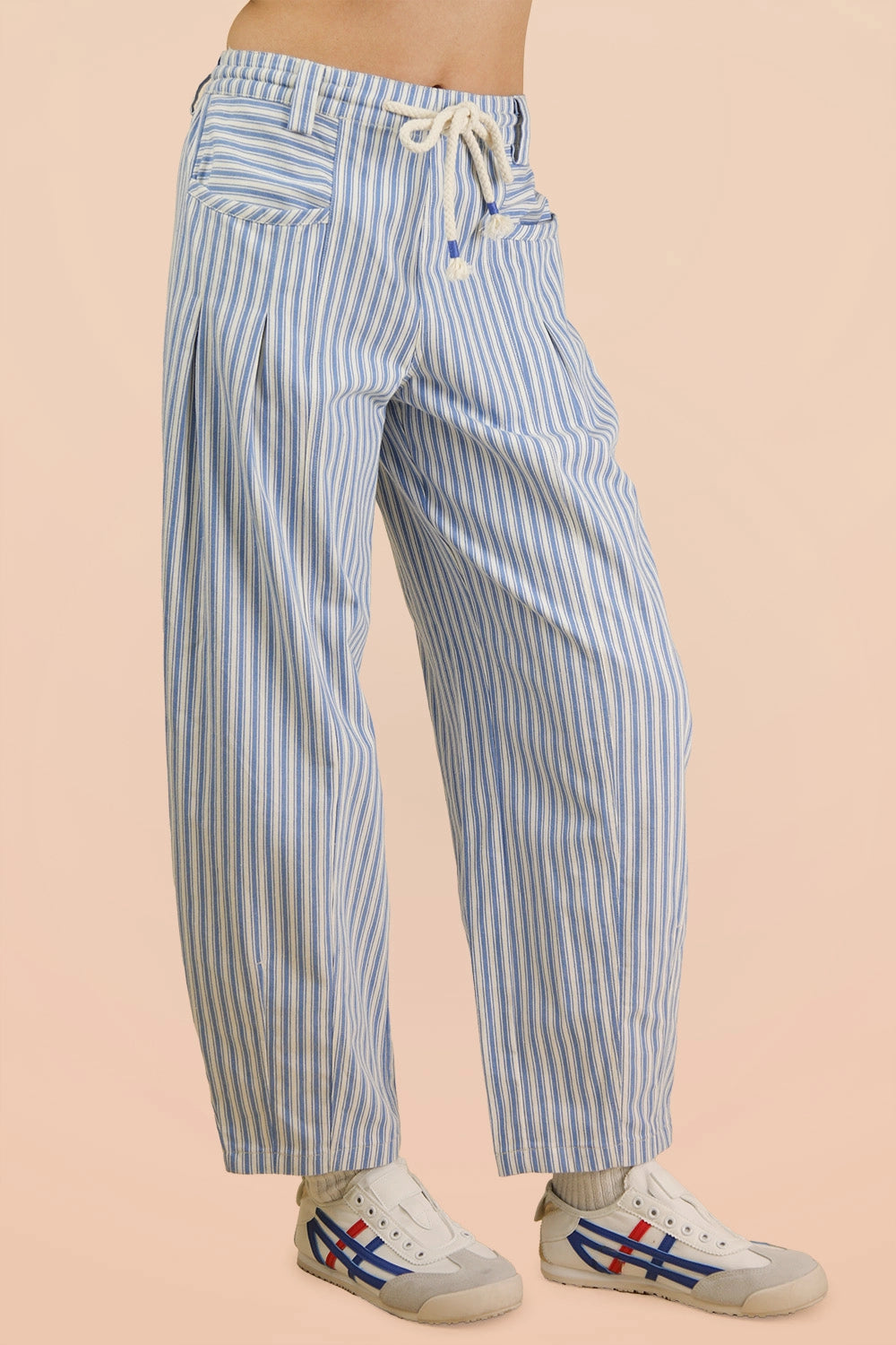 Blue and white Stripe Barrel Pant