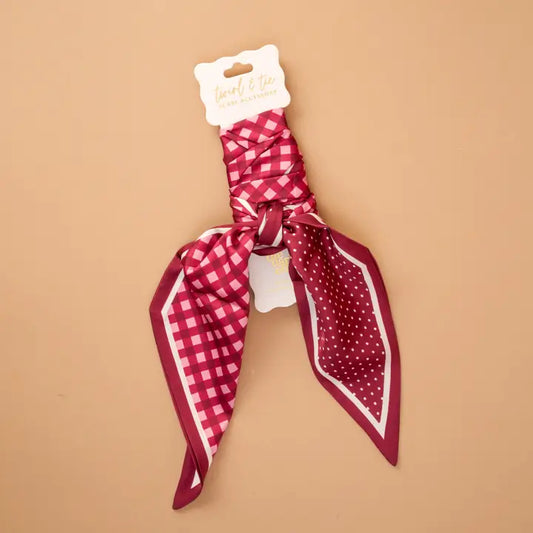 Gingham Burgundy-Twirl & Tie Scarf Accessory