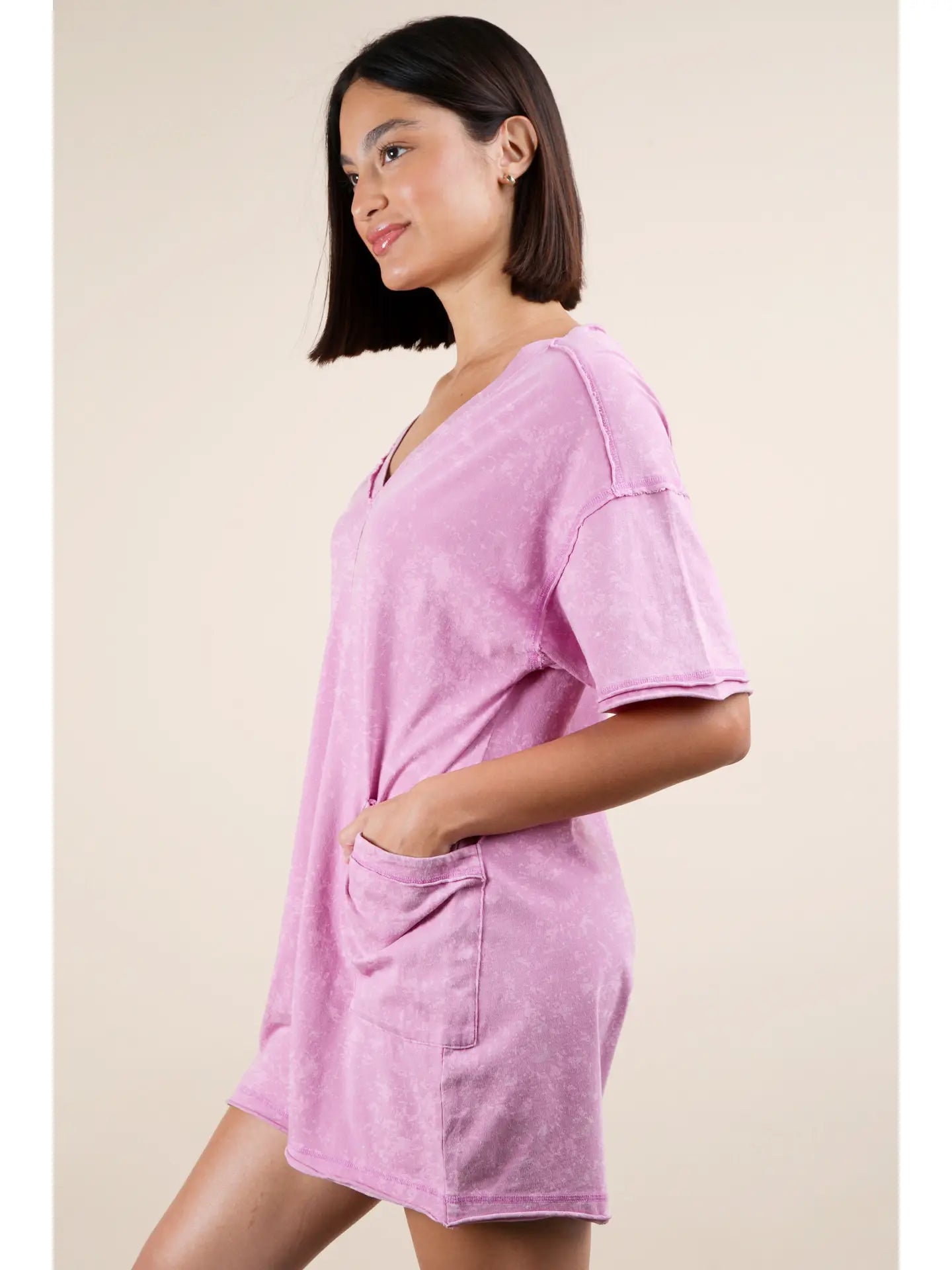 Orchid Mineral Washed Oversized Casual Knit Romper