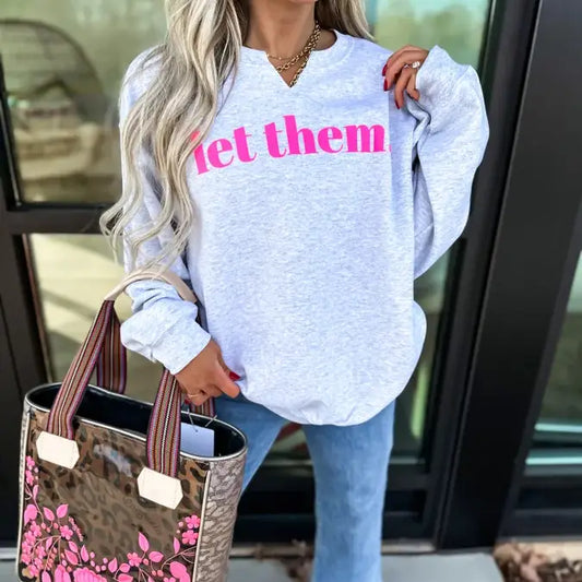 Let Them Gray Split Neck Sweatshirt
