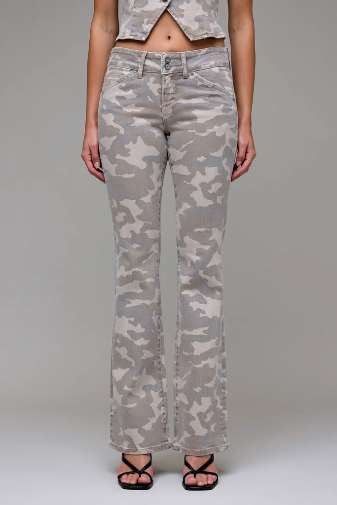 Hidden Tan Camo Double Waistband Low Rise Bootcut