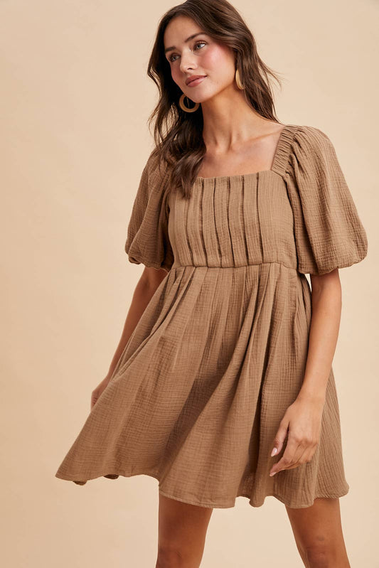 COTTON BOX PLEAT MINI DRESS