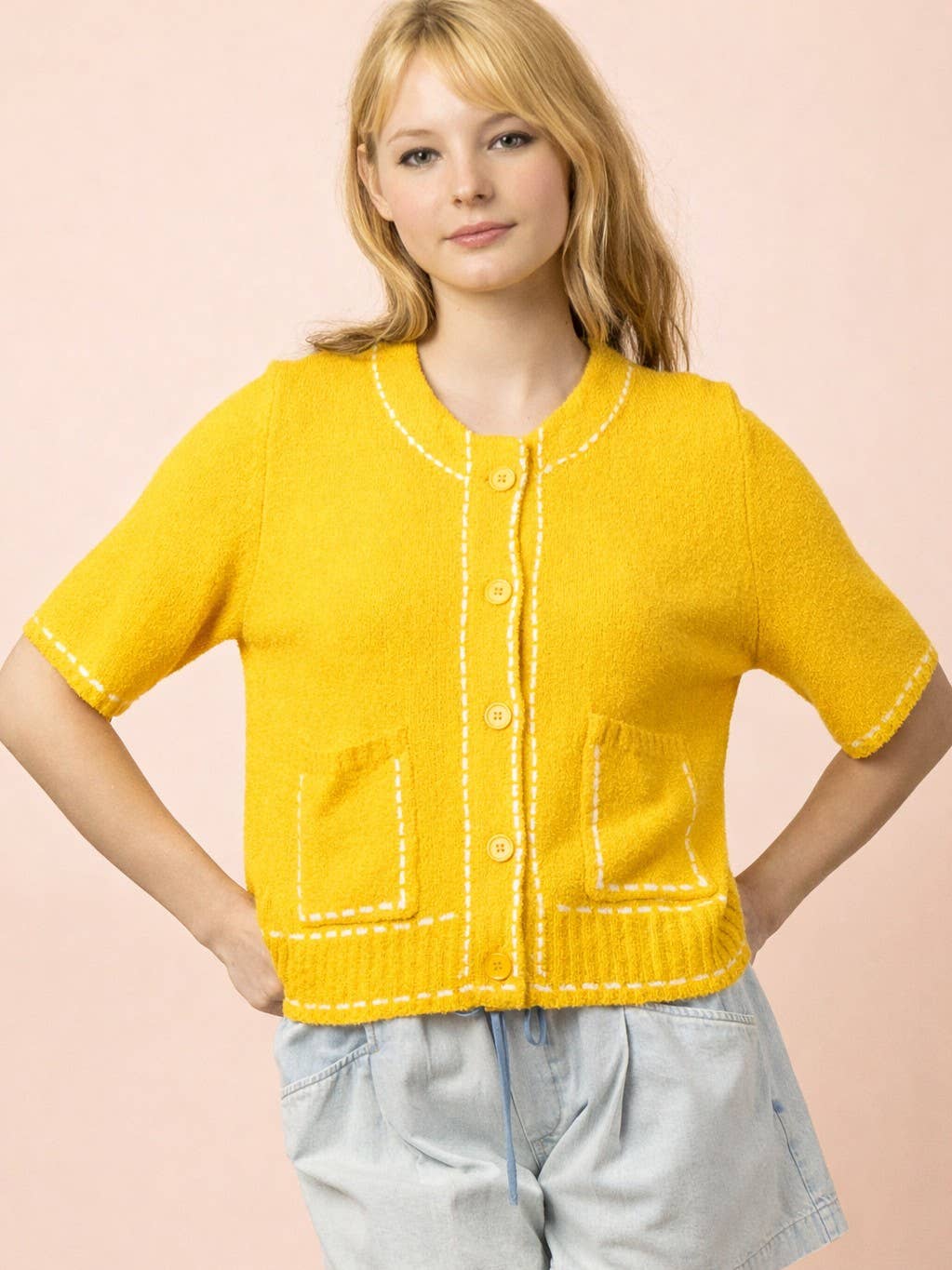 Stitch Detail Button Down Sweater Cardigan Top