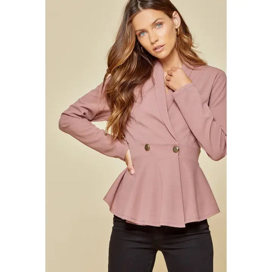 Peplum Solid Blazer Mauve