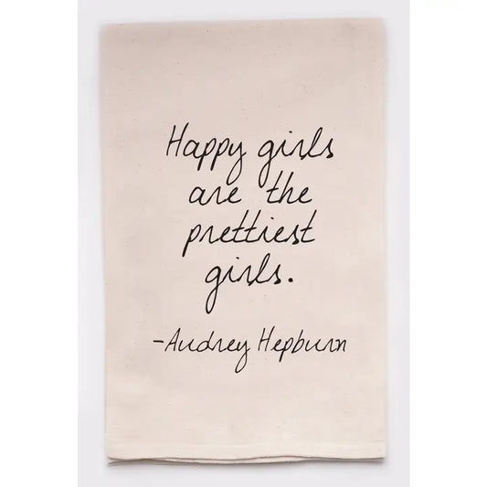Happy Girls Are The Prettiest Audrey Hepburn Kitchen Tea Towel
