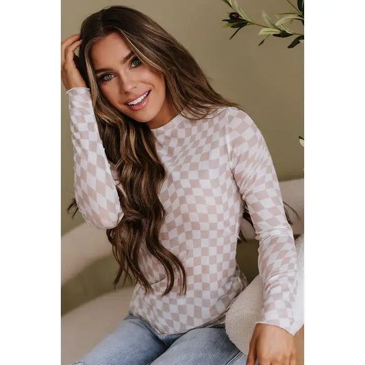 Rory Checkered Mesh Top Tan